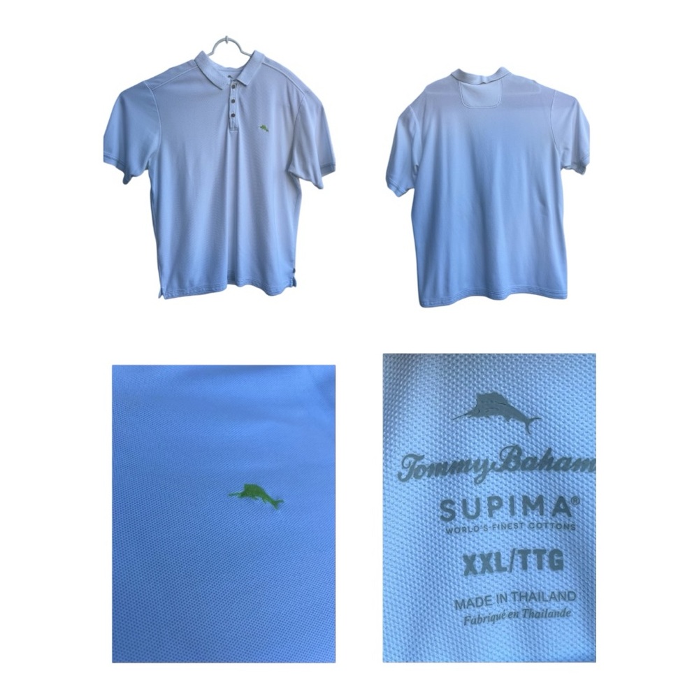 Tommy Bahama Mens White Emfielder Supima Polo Shirt Green Marlin Logo Sz XXL